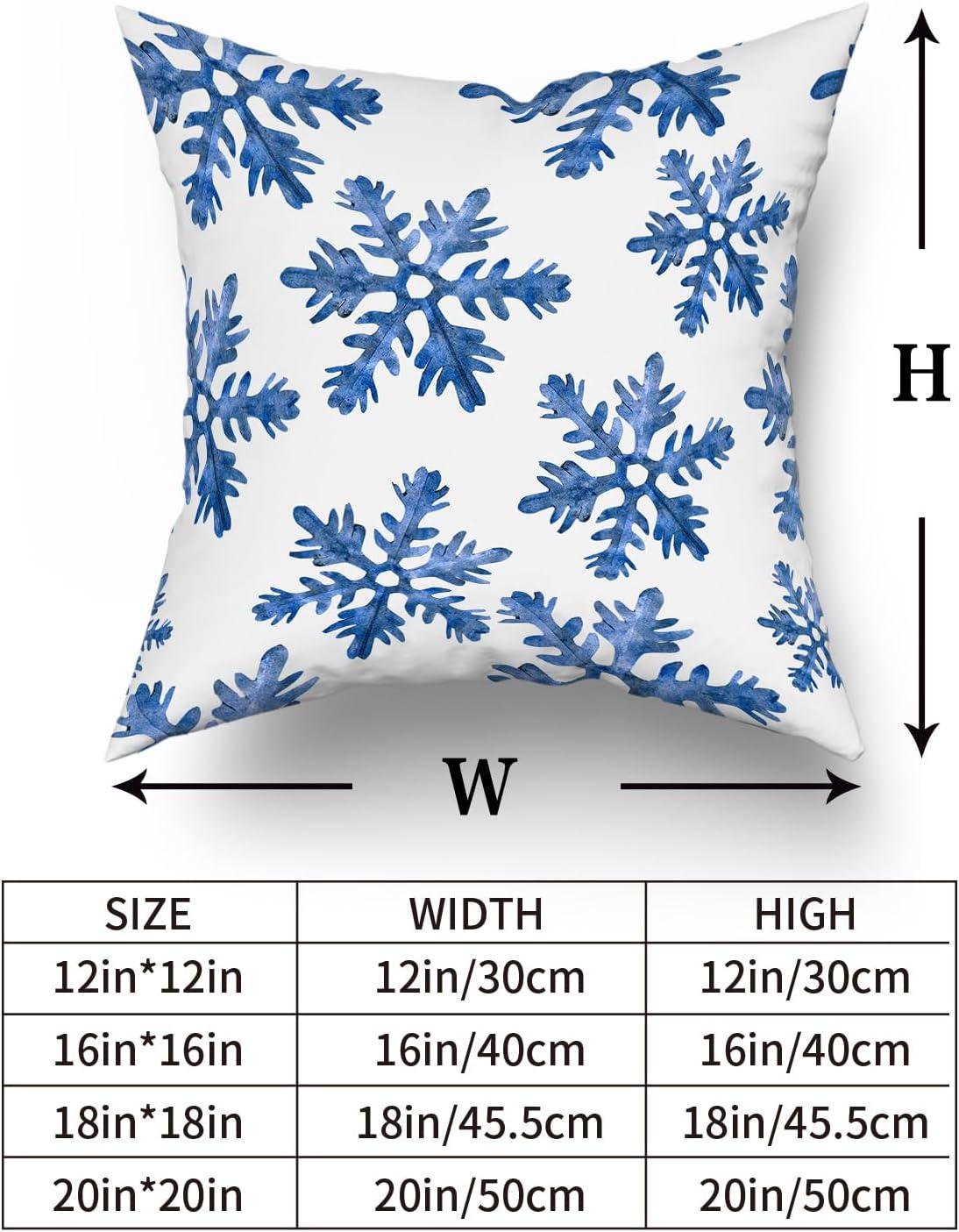 Set of 2 Merry Christmas Decorative Pillow Covers 18x18 inch,Blue Snow Winter with Snowflakes Falling White Crystal Double Sided Throw Pillow Covers Sofa Cushion Cover