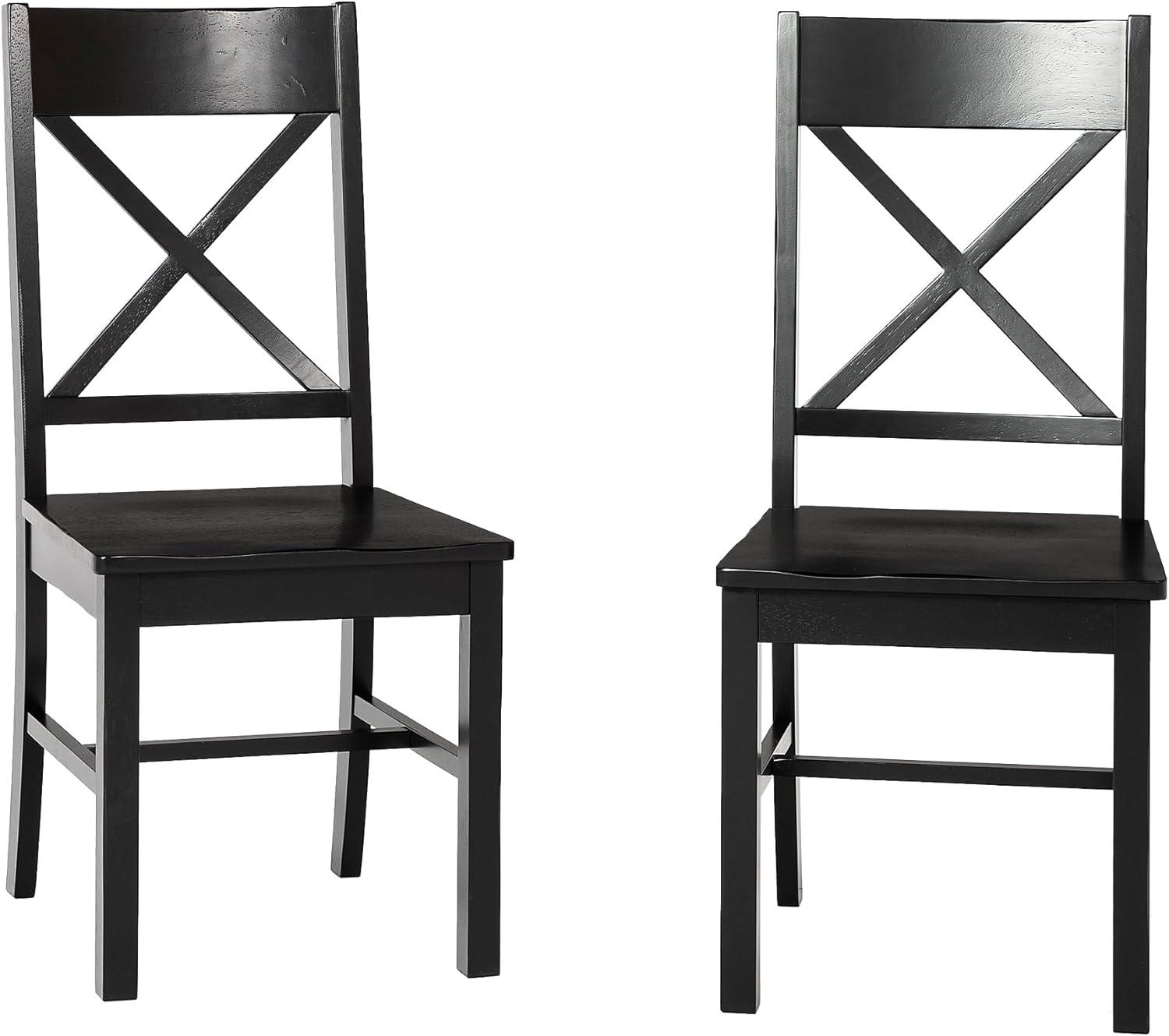 Elegant Black Wood Cross-Back Dining Chairs, Set of 2