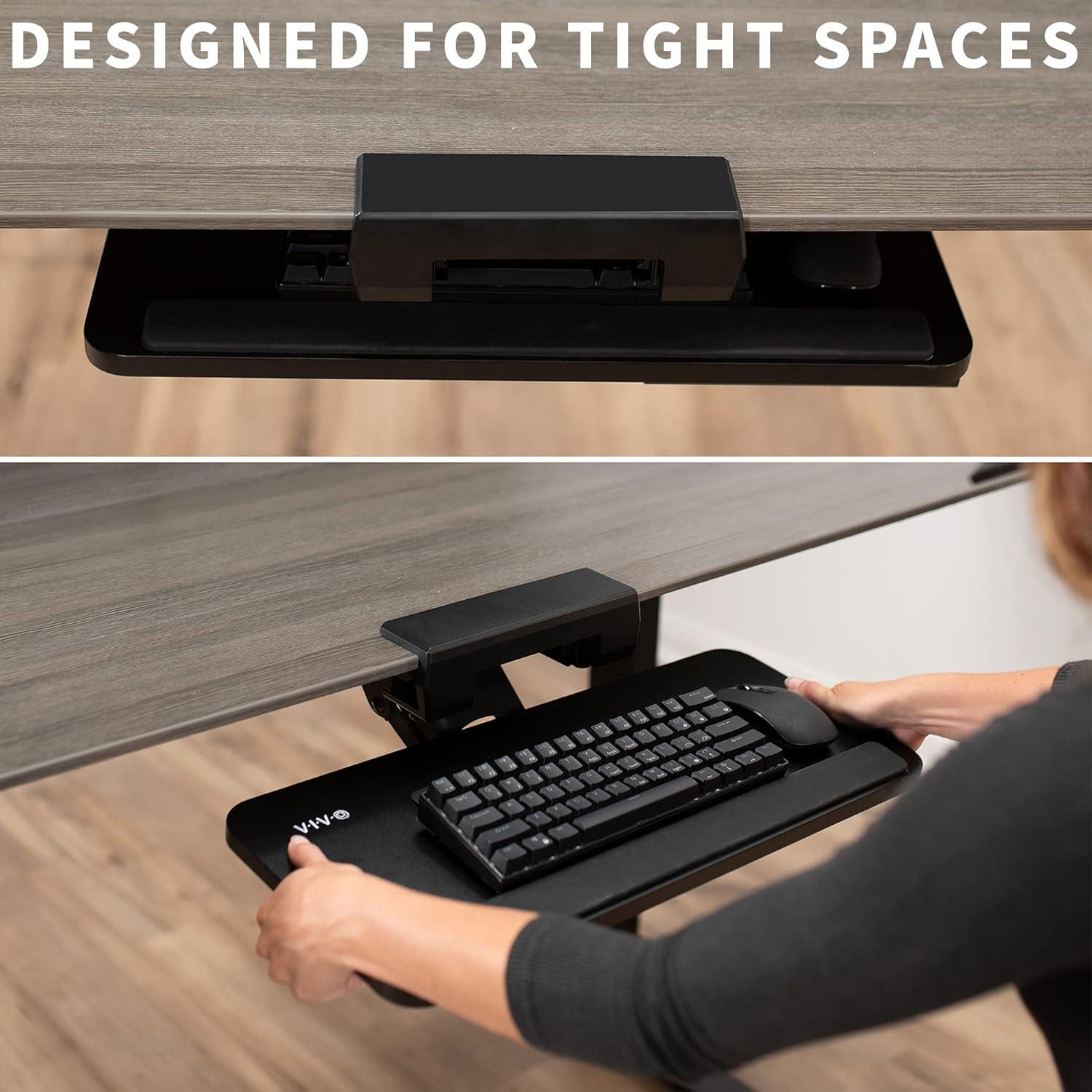 zhou yan jun Extra Large Adjustable Computer Keyboard Tray with Slide-Out Mouse Platform, Ergonomic Under Table Tilting Desk Mount Shelf with Padding, Black, MOUNT-KB07B