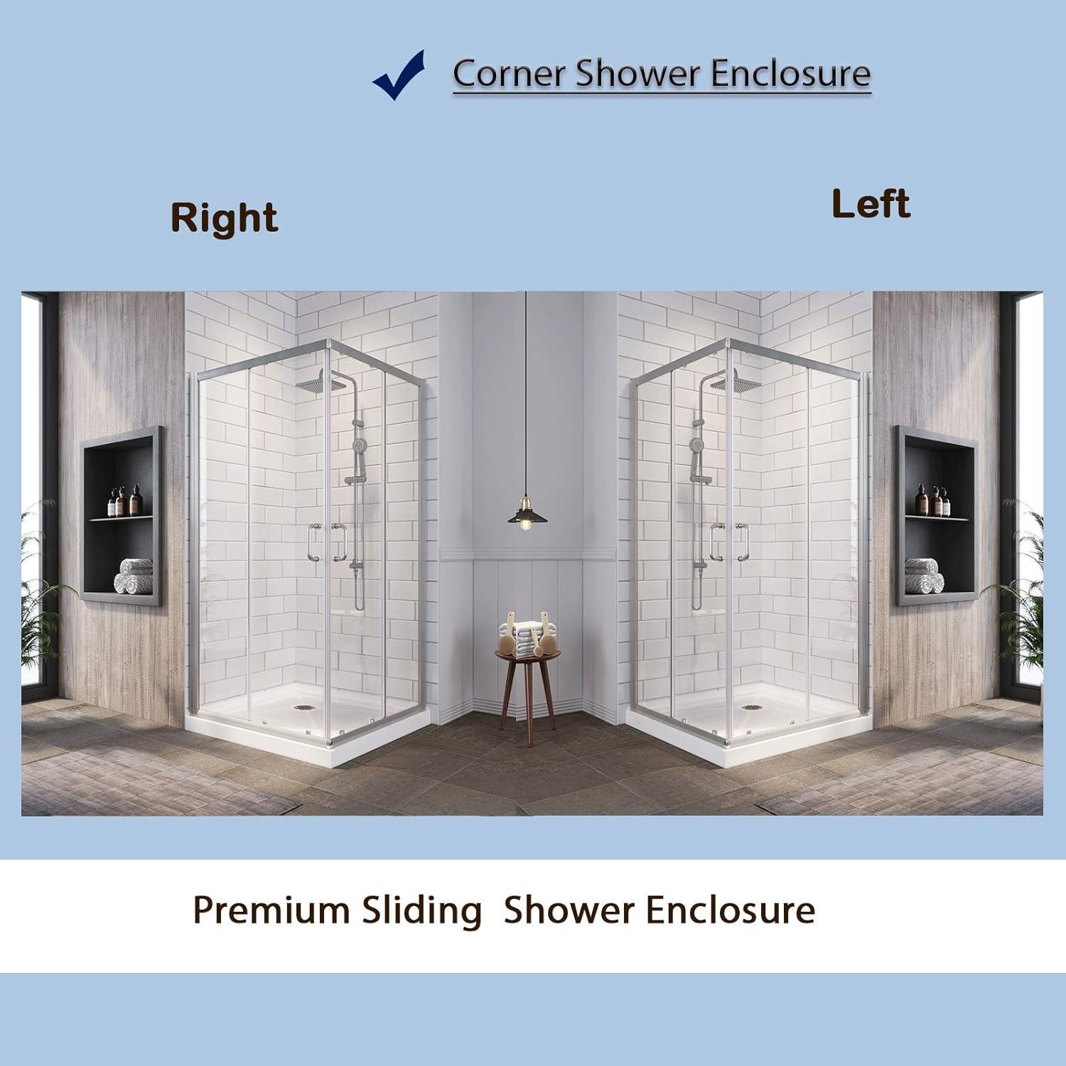 Sunny Shower Double Sliding Shower Door 36 in.D x 36 in. W x 72 in. H Brushed Nickel