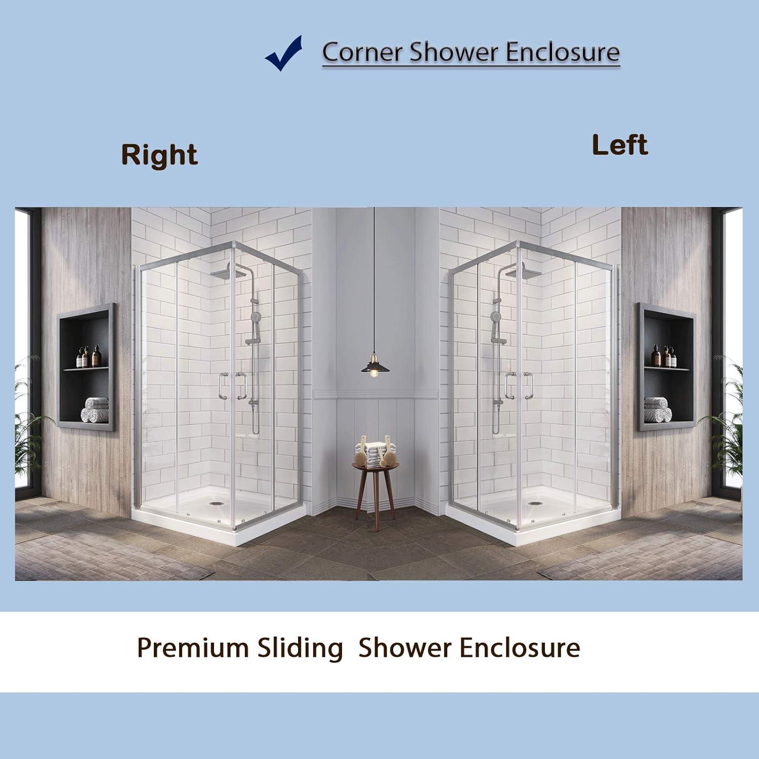 Sunny Shower Corner Entry Sliding Shower Door 36 in.D x 36 in. W x 72 in. H Brushed Nickel Finish Shower Enclosure