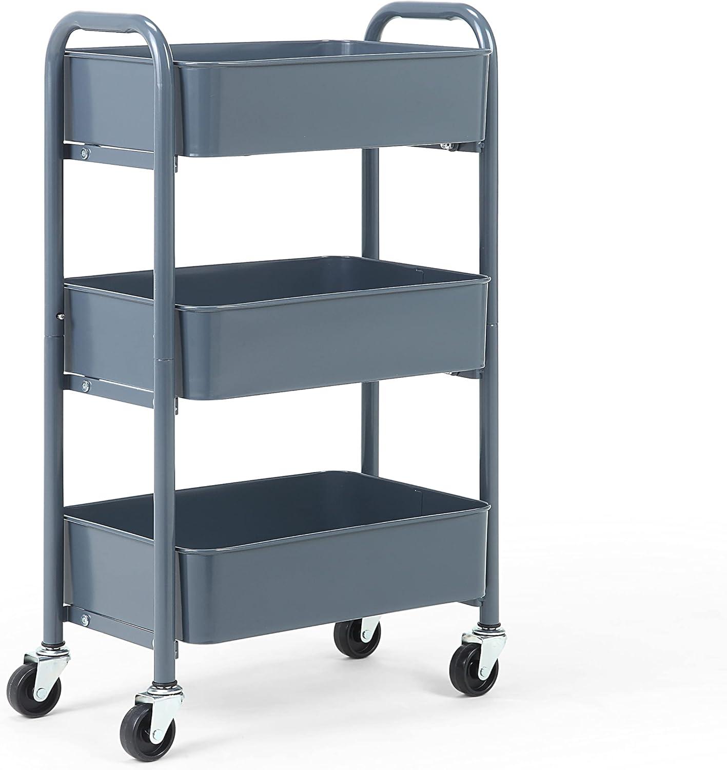 Blue Metal 3-Tier Rolling Storage Cart with Caster Wheels