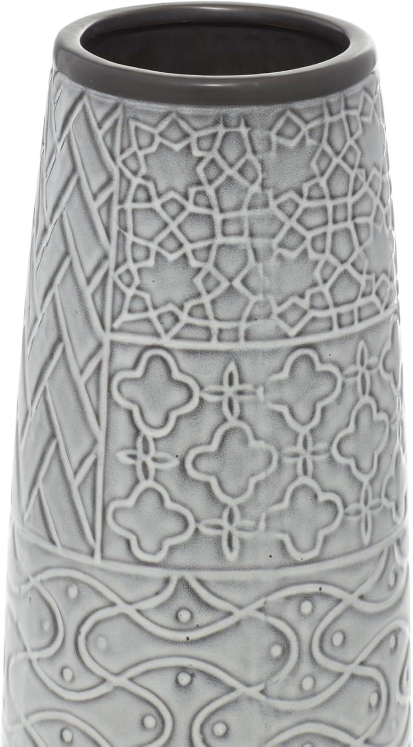 DecMode 16" Gray Ceramic Vase with Varying Patterns