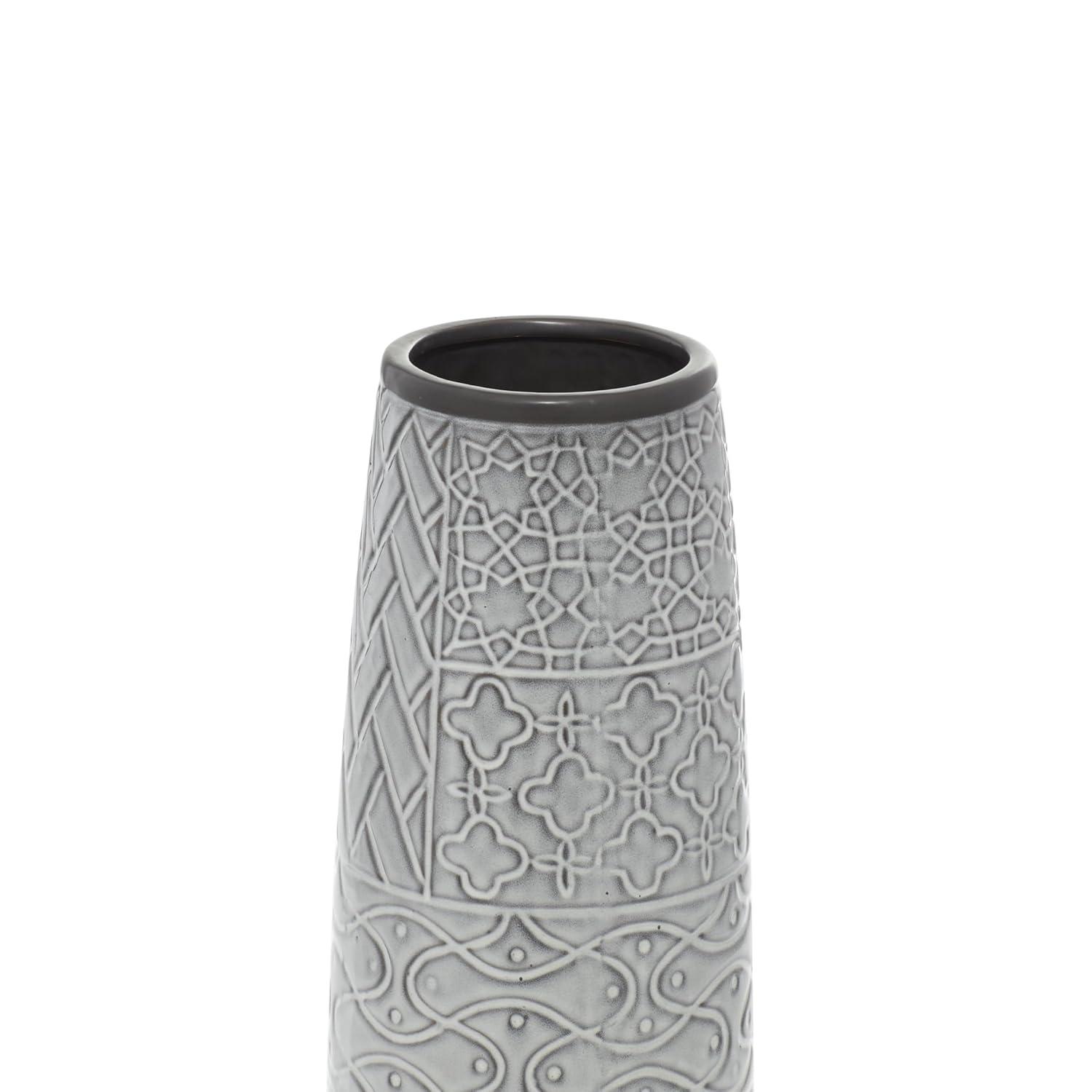 Bungalow Rose Ceramic Slim Engraved Patterned Decorative Gray Vase