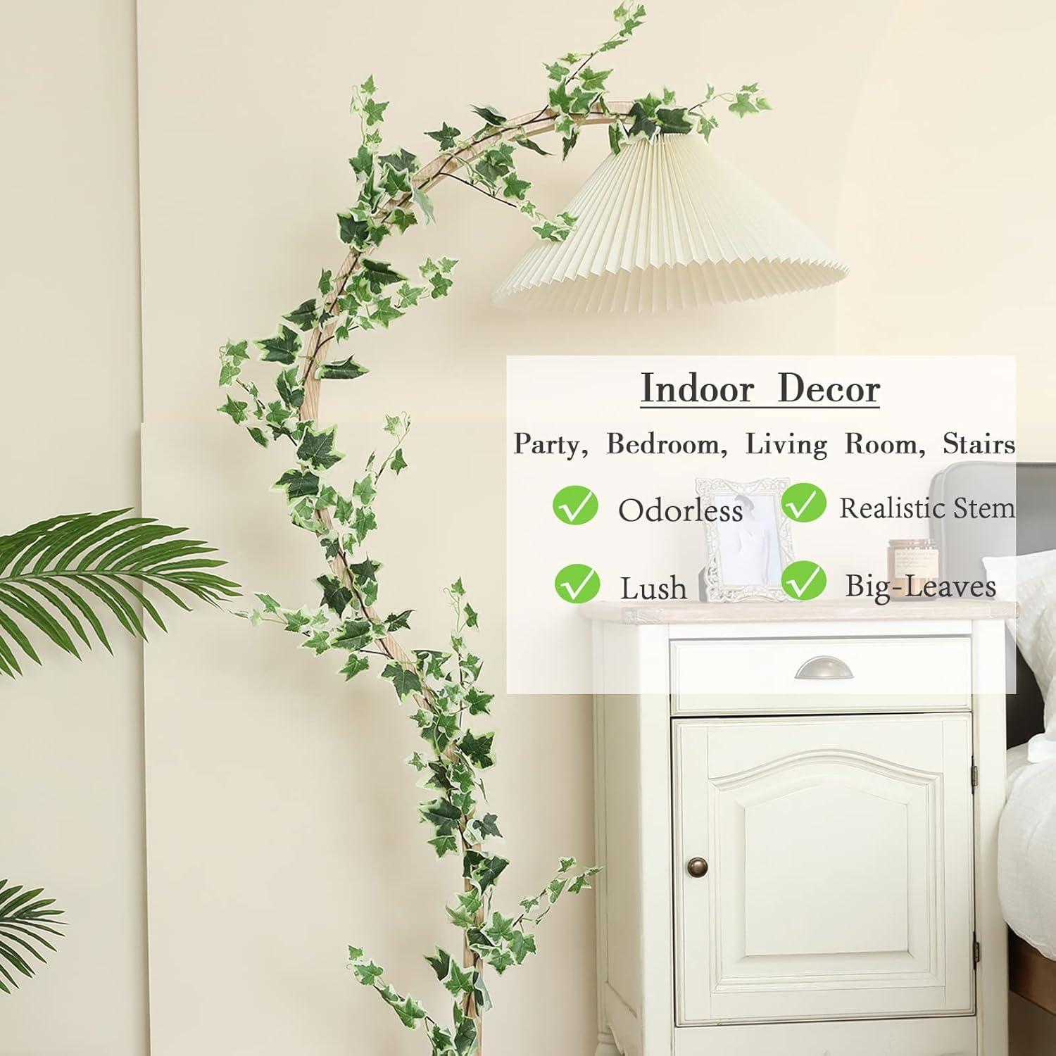 3 Strands Odorless Artificial Ivy Vines Kit, 71" Silk Ivy Garland with Green Leaves, Fake Hanging Plants Greenery Decoration for Bedroom, Windows, Walls, Wedding, Outdoor Decor (Green)