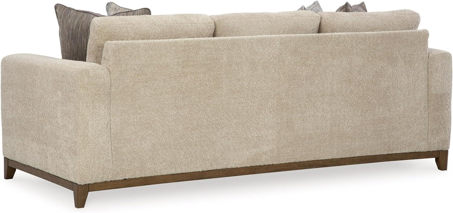 Beige Fabric Stationary Sofa with Wood Trim