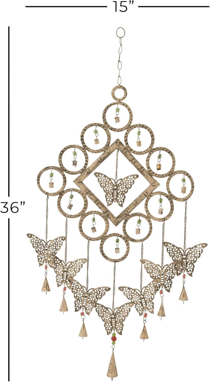 Brass Butterfly Wind Chime with Beads and Bells