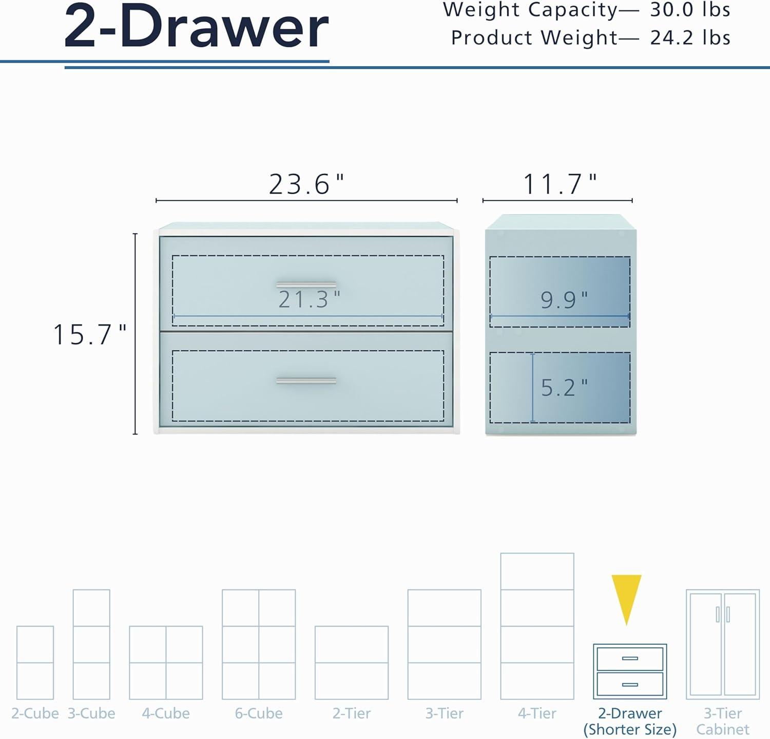 24/7 Shop At Home 15.7" Silkpath Modern 2 Drawer Stackable and Modular Bookcase Light Blue