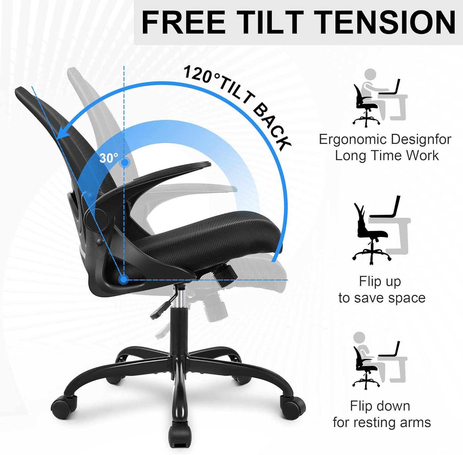 Black Mesh Ergonomic Office Chair with Adjustable Arms and Lumbar Support