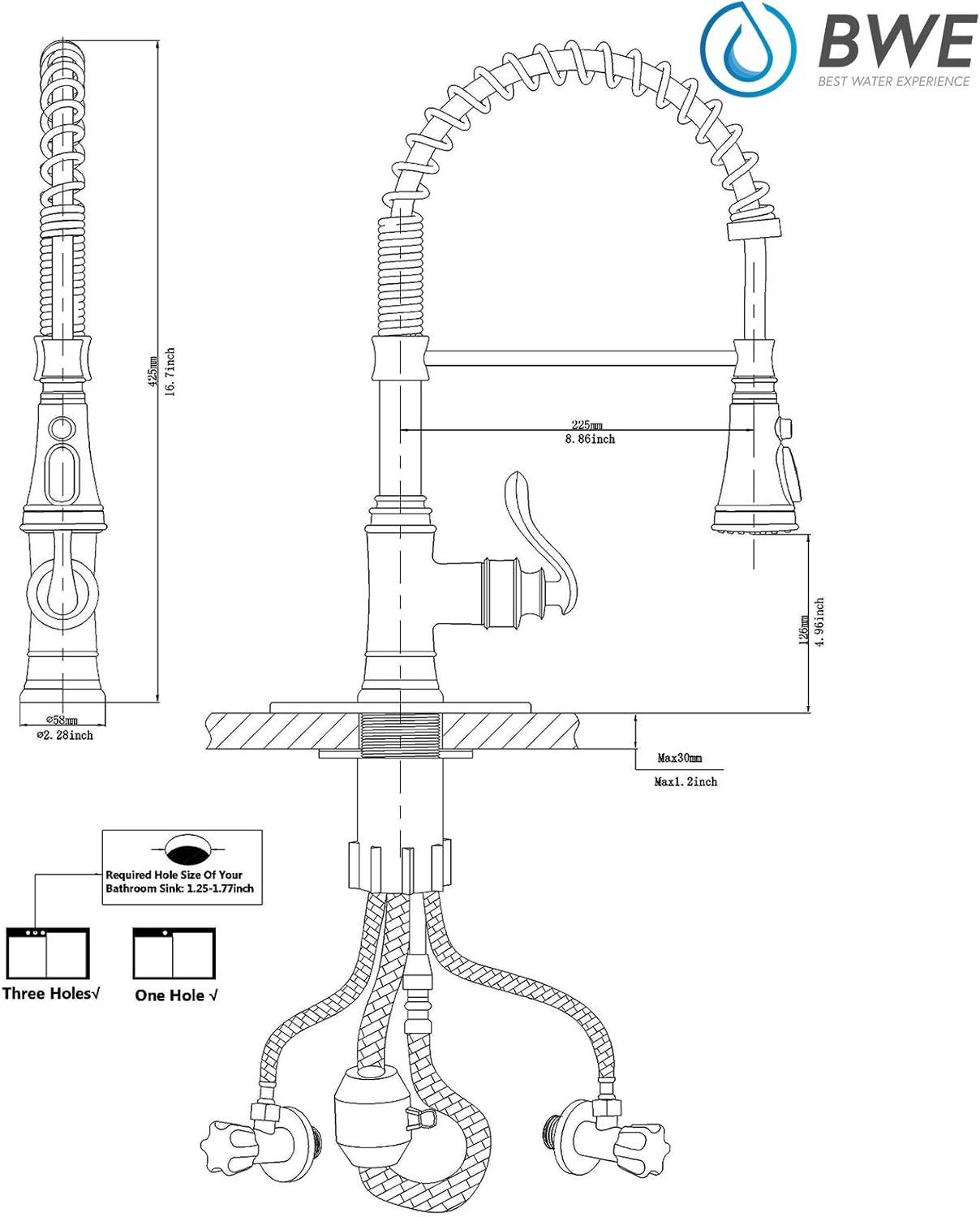 Single-Handle Pull-Down Sprayer 3 Spray High Arc Kitchen Faucet With Deck Plate