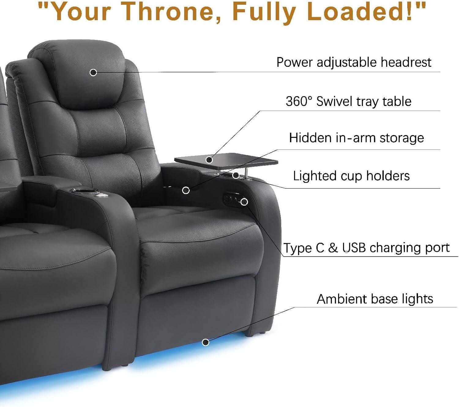 Orren Ellis Leather Home Theater Seating Dual Power Movie Theater Chairs Theater Recliner Sofa