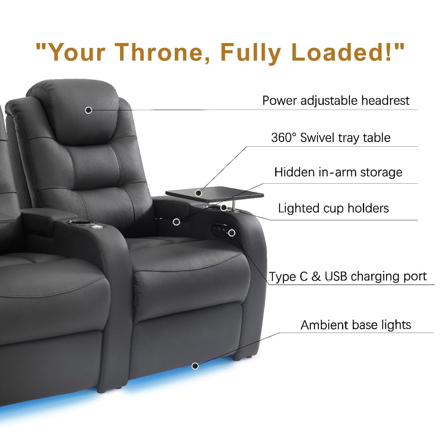 Orren Ellis Leather Home Theater Seating Dual Power Movie Theater Chairs Theater Recliner Sofa