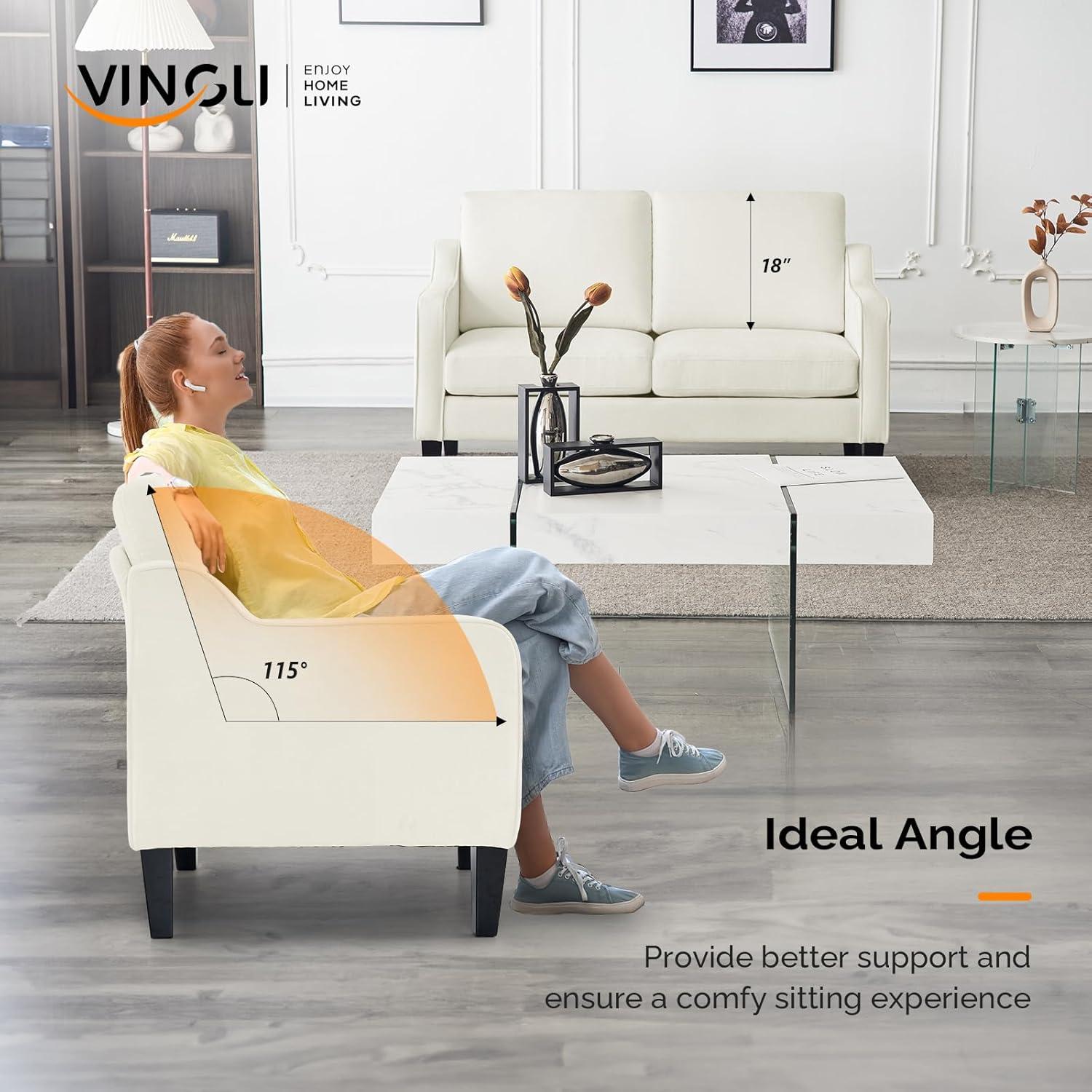 CHAUKY Loveseat Mid-Century Modern Loveseat Sofa Couch 53" Wide 2 Seater Sofa Couch Love Seat with Scooped Armrest for Small Spaces, Living Room, Dorm, Bedroom, Apartment (Creamy White)