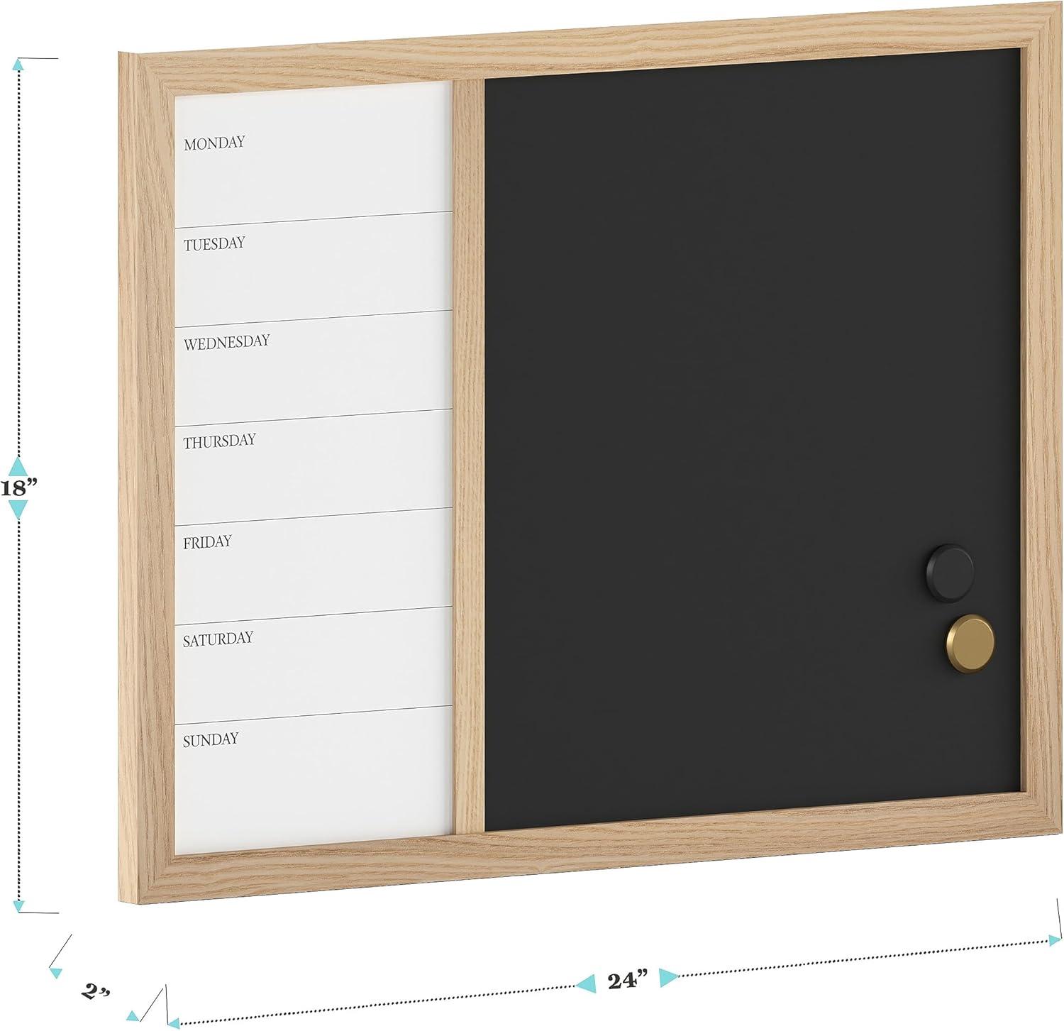 Light Natural Woodgrain Magnetic Weekly Calendar Dry Erase and Chalk Board 24" x 18"