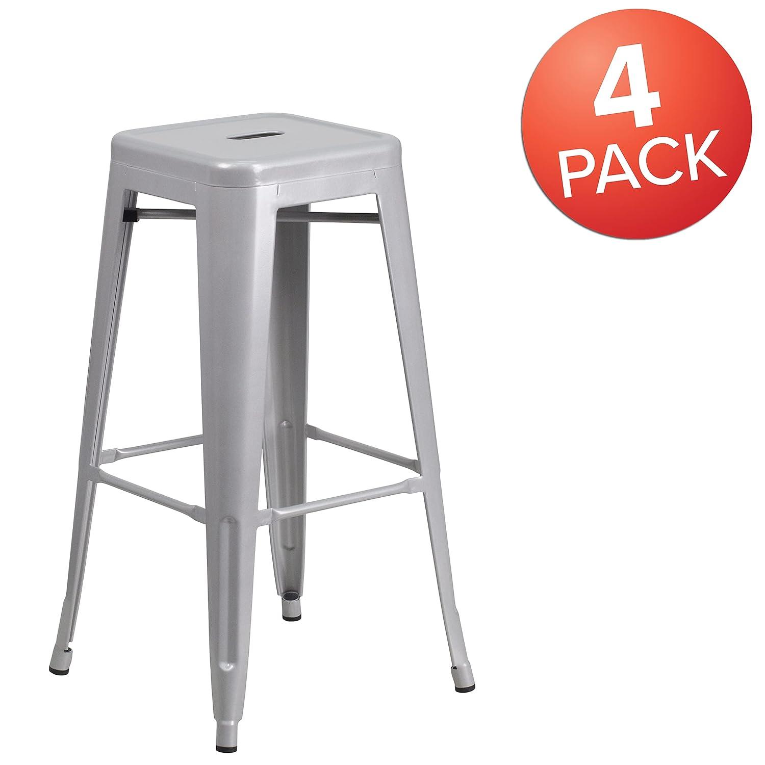 Flash Furniture Commercial Grade 30" High Backless Silver Metal Indoor-Outdoor Barstool with Square Seat