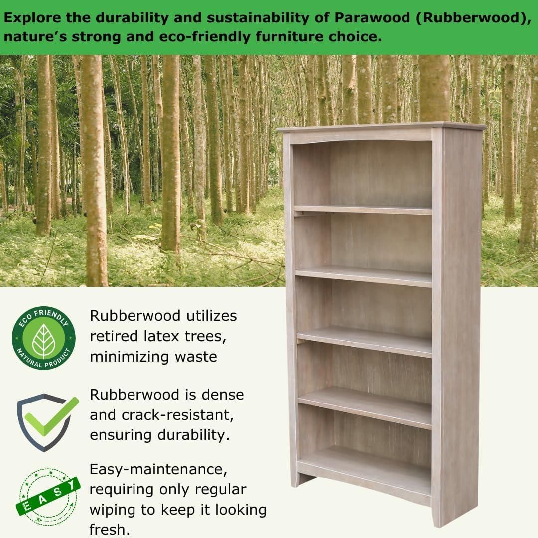 60" Shaker Bookcase Washed Gray/Taupe - International Concepts: Solid Wood, 4-Shelf Storage