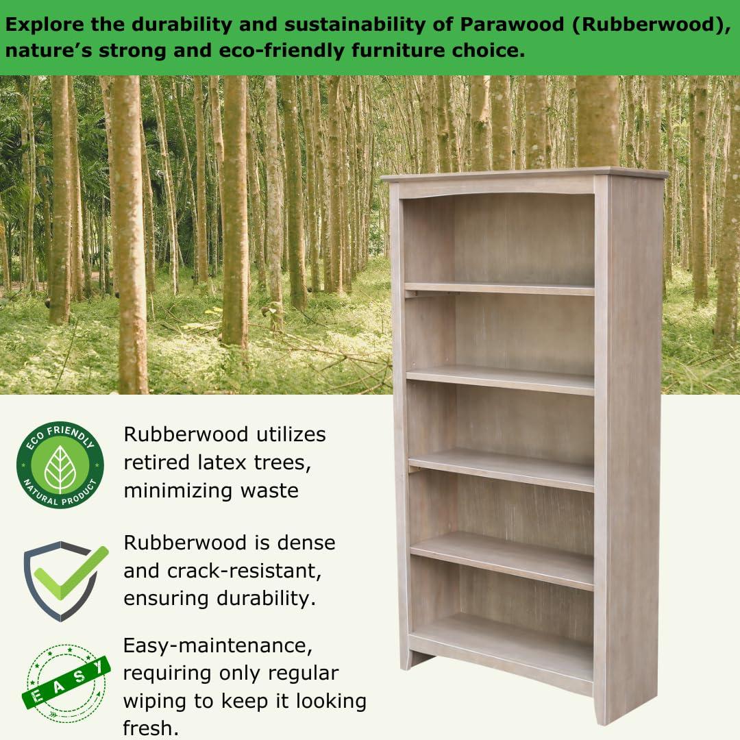 60" Shaker Bookcase Washed Gray/Taupe - International Concepts: Solid Wood, 4-Shelf Storage