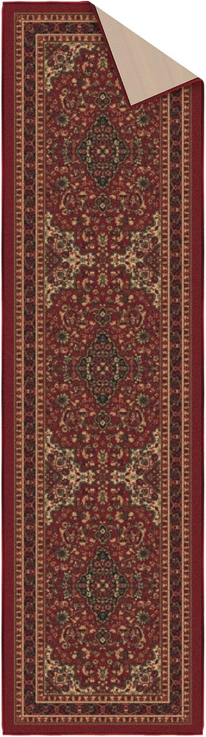 Ottohome Washable Non-Slip Rubberback Medallion Oriental Design Red Area Rug