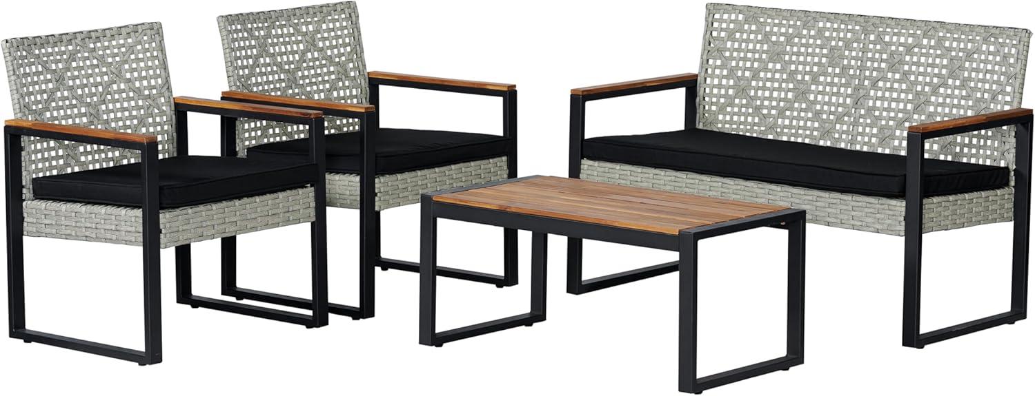 Wilder 4-Piece Modern Coastal Faux Wicker Conversation Outdoor Patio Set - JONATHAN Y