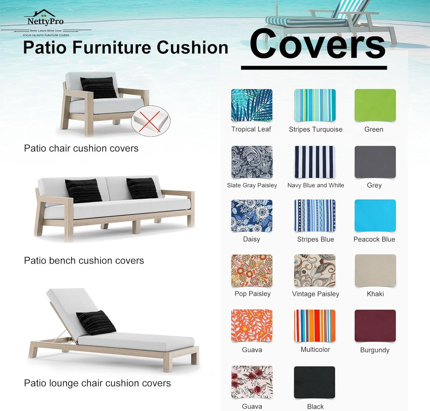 NettyPro Patio Cushion Covers Replacement 2 Pack Water Repellent UV Resistant Outdoor Chair Seat Cushion Slipcover, 20 x 18 x 4 Inch