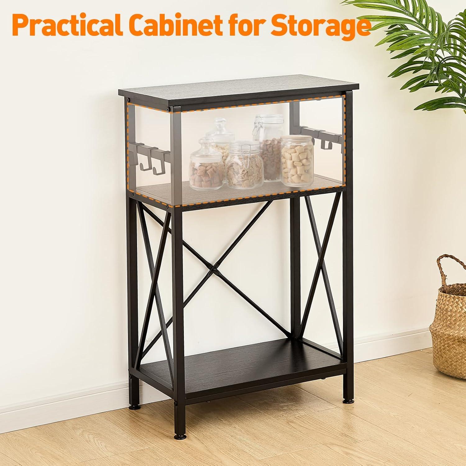 Black Metal 3-Tier Fish Tank Stand with Storage Shelf