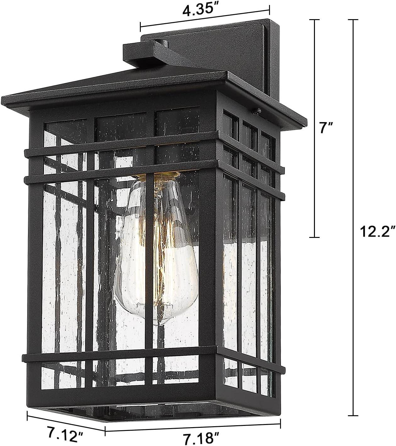 Black Modern Outdoor Wall Lanterns with Tempered Glass Shade, 9.76''