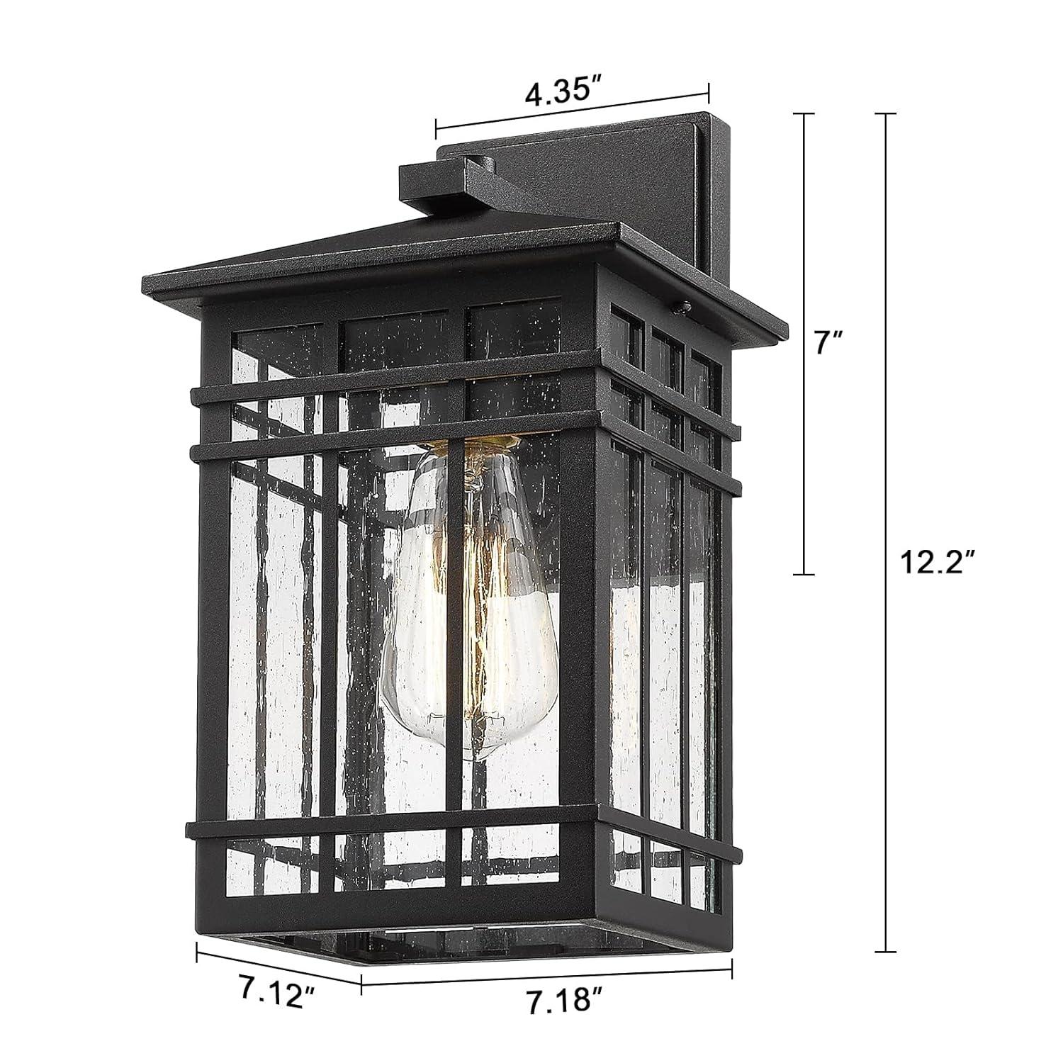 Black Modern Outdoor Wall Lanterns with Tempered Glass Shade, 9.76''