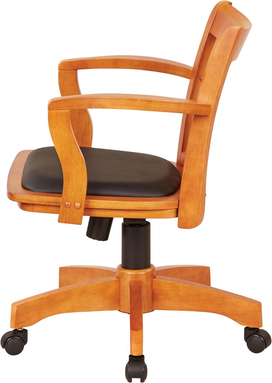 Adjustable Fruitwood Swivel Banker's Chair with Black Vinyl Seat