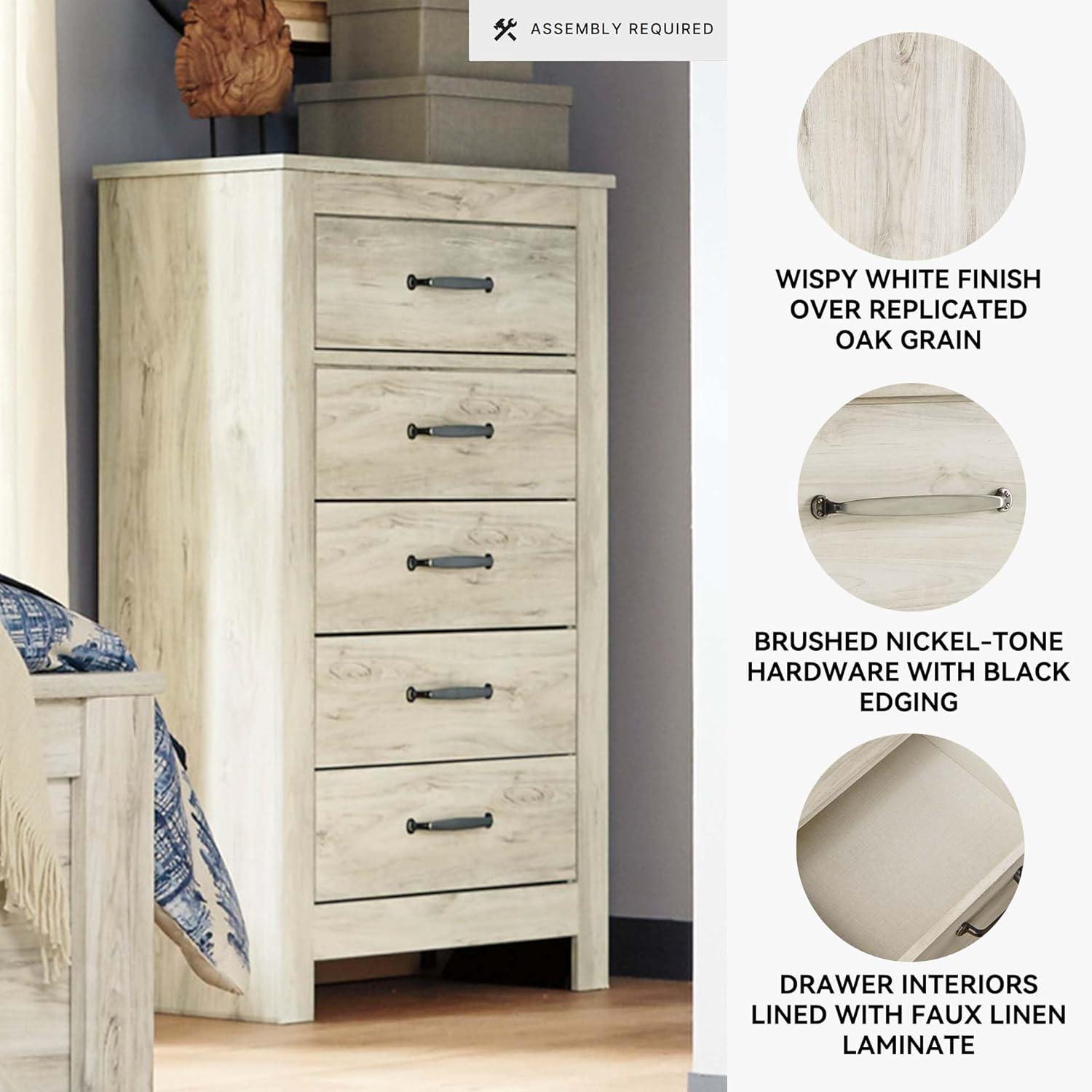 Bellaby 5 Drawer Chest White - Signature Design by Ashley: Farmhouse Style, Brushed Nickel-Tone Handles