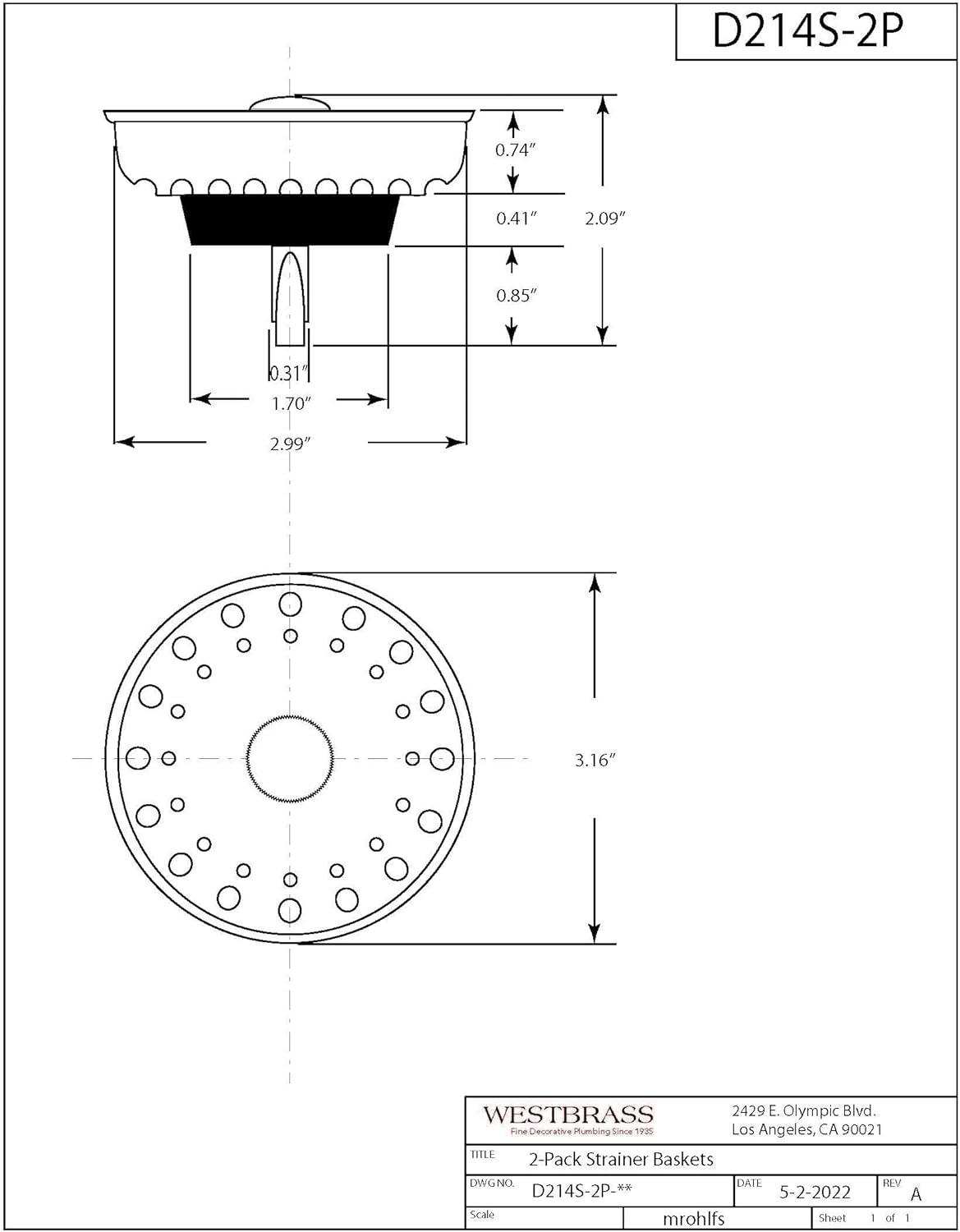 Satin Nickel Kitchen Sink Basket Strainer 2-Pack