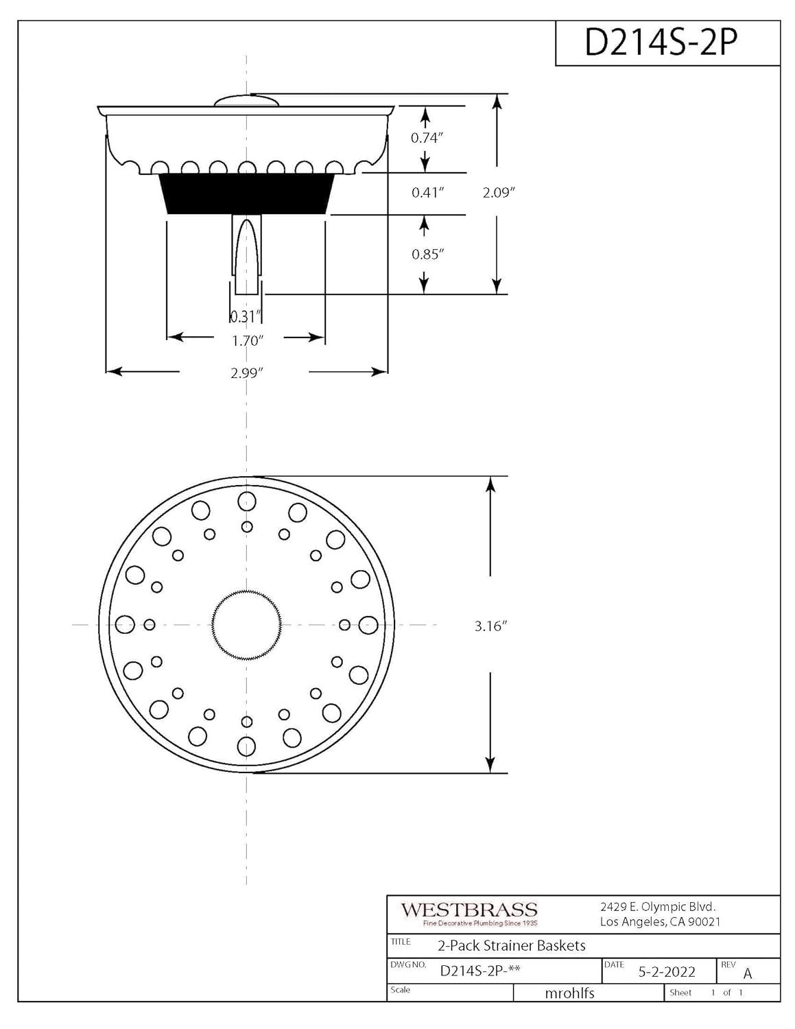Stainless Steel Post Style Kitchen Sink Basket Drain Strainer