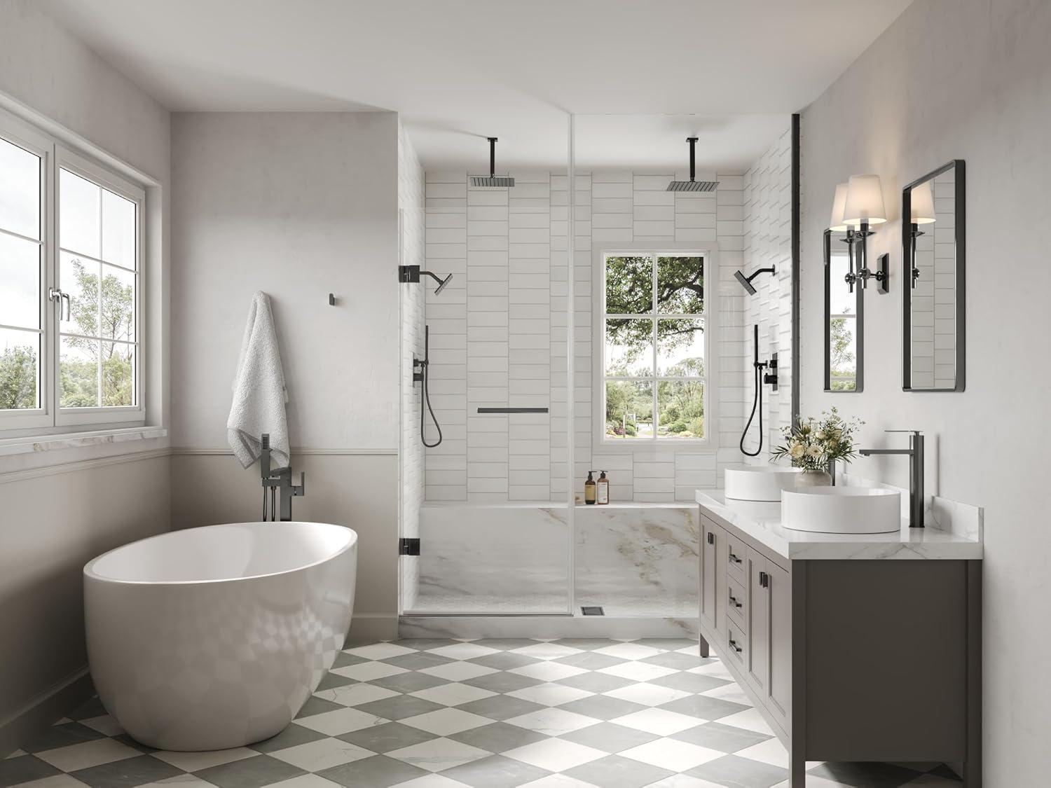 Thermostatic Shower Faucet 12" High-Pressure Dual Showerheads with Rough-In Valve