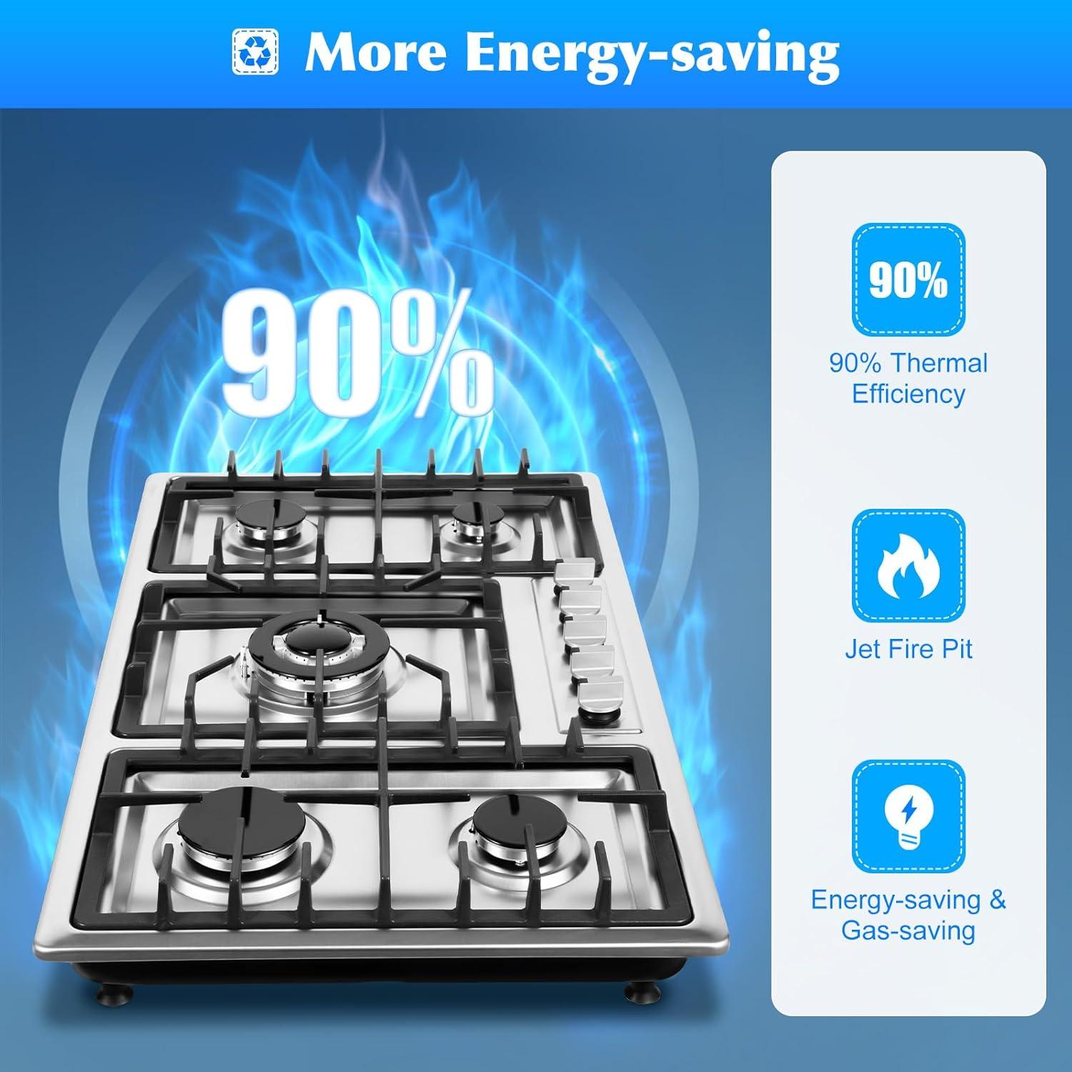 Built-in Stove Hob LPG/NG Gas 5 Burner Cooker Stainless Steel Gas Cooktop 34"