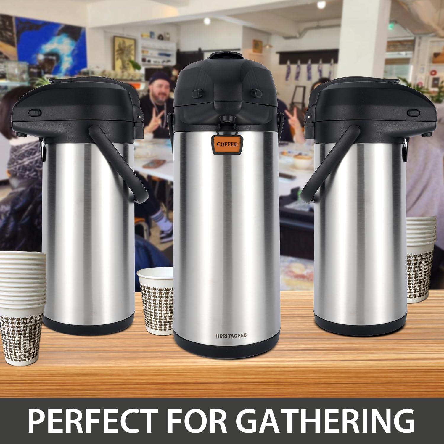 Heritage66 Advanced Thermal Coffee Carafe -Triple Wall Vacuum Insulated Flask- Thermos Keeping Beverages Hot for 12 Hours /24 Hours Cold Tea, Water, and Coffee Dispenser (3 Liter / 101 Oz)