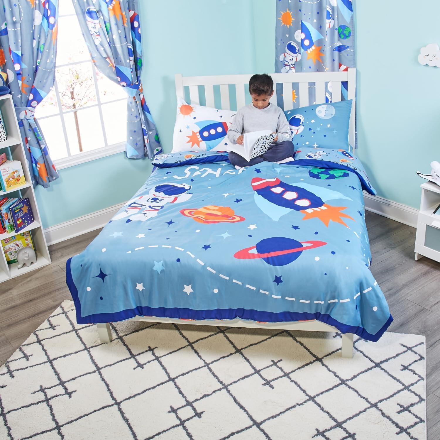 Outer Space Themed Blue Microfiber Twin Comforter for Boys