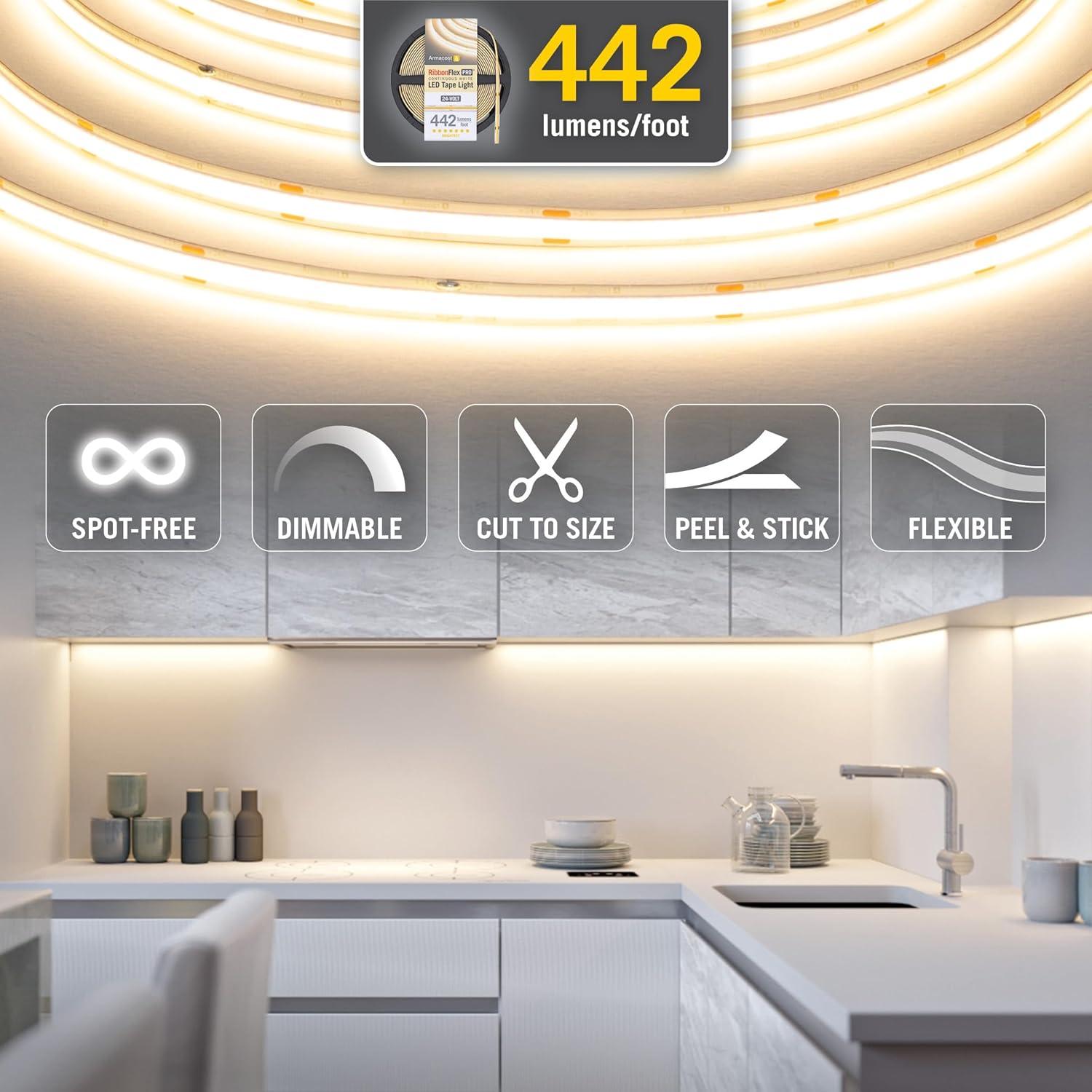 RibbonFlex Pro 24-Volt White COB 8.2 ft. Dimmable Cuttable Integrated LED Strip Light Tape 2700K 442 Lumens/Ft