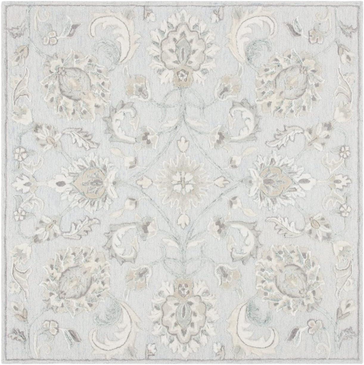 Light Blue and Ivory Square Hand-Tufted Wool Area Rug