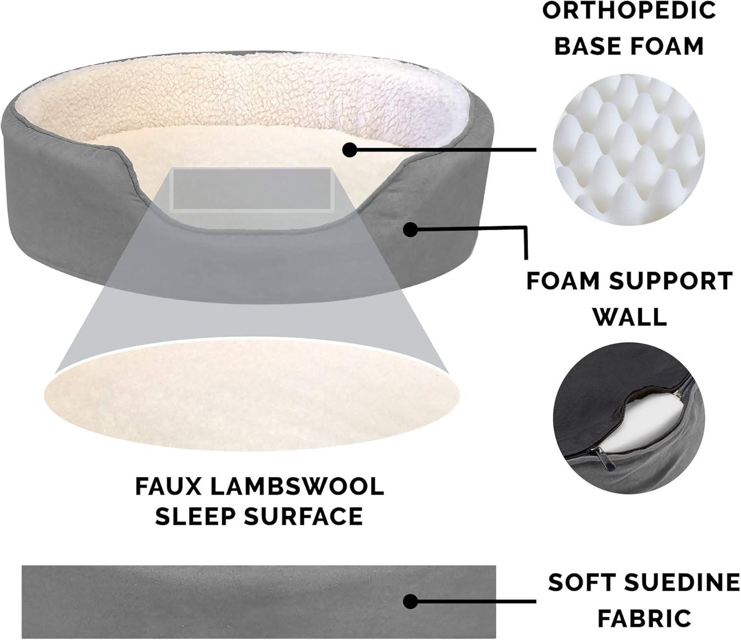 FurHaven Faux Sherpa & Suede Oval Dog Bed