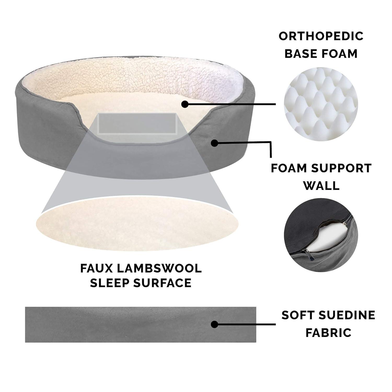 FurHaven Faux Sherpa & Suede Oval Dog Bed