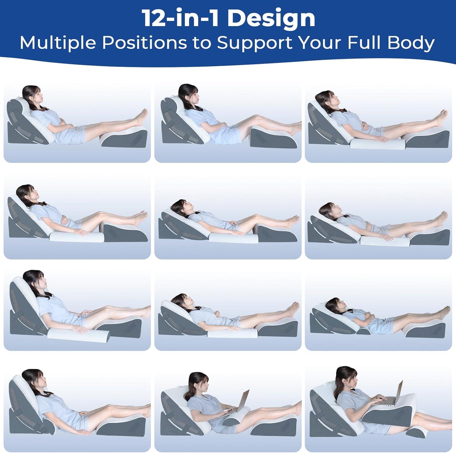 KingPavonini 6PCS Orthopedic Bed Wedge Pillow for Sleeping, Post Surgery Memory Foam for Back, Neck, Leg Support, Acid Reflux, Gerd with Travel Bag (Gray, 20'')