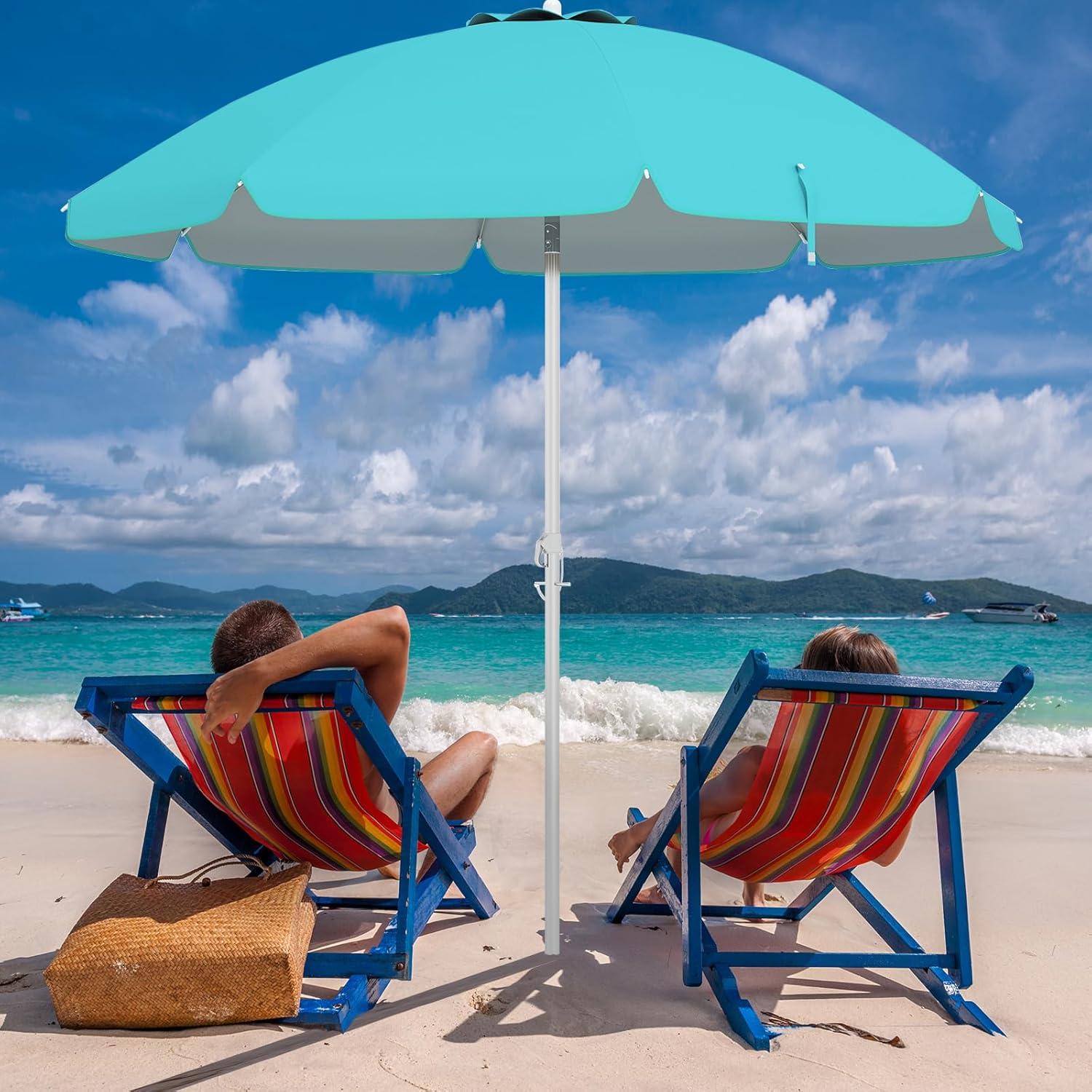 Yardi Yard 6.5 Feet Beach Umbrella with Sun Shade and Carry Bag without Weight Base-Blue, Travel Beach Umbrella, Beach Umbrellas for Sand Heavy Duty Wind Portable Beach Umbrella