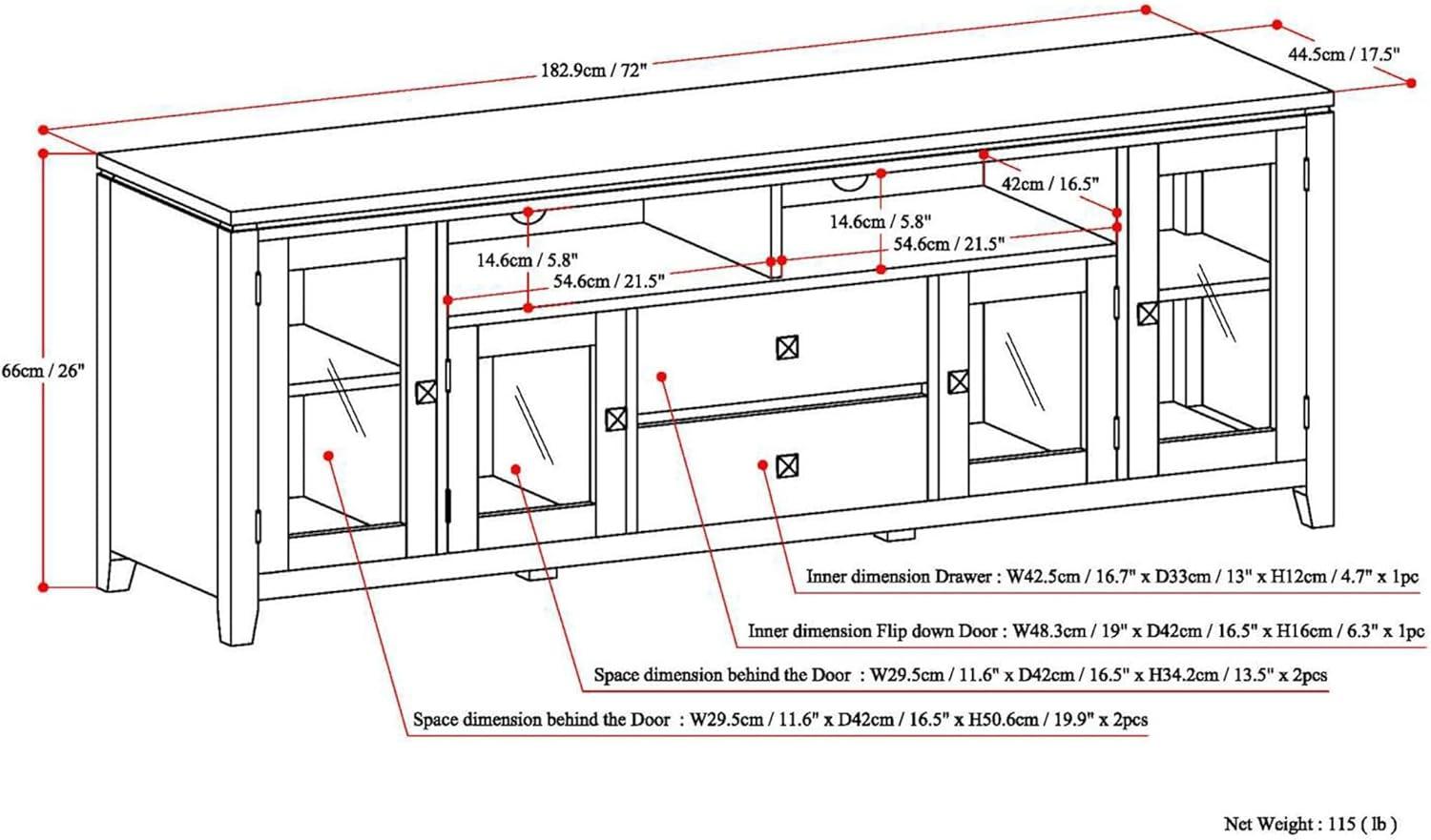 Simpli Home Cosmopolitan SOLID WOOD 72 inch Wide TV Media Stand For TVs up to 80 inches