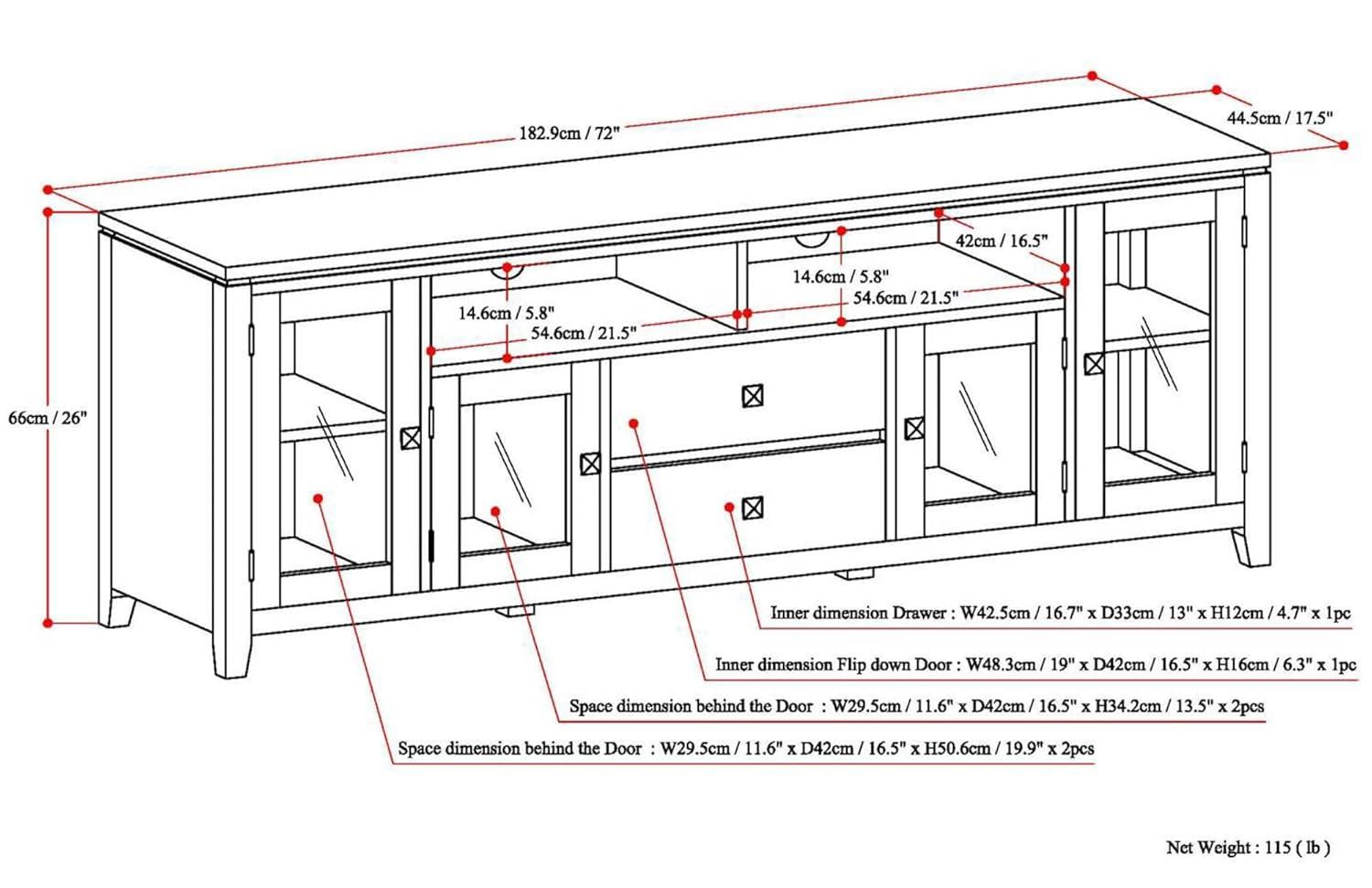 Simpli Home Cosmopolitan SOLID WOOD 72 inch Wide TV Media Stand For TVs up to 80 inches