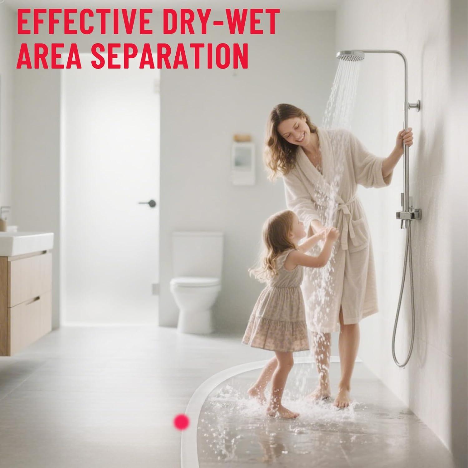 Shower Threshold Water Dam Guard - Self-Adhesive Silicone Waterproof Barrier, Leak-Proof, Flexible, Easy Installation, Customizable Length for Showers, Bathtubs, Sinks, and Countertops by Hzetuu