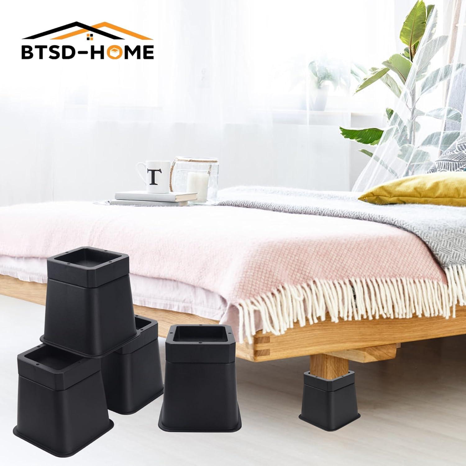 BTSD-home 3" or 6" Stackable Plastic Bed Risers, Black, 4 Pack