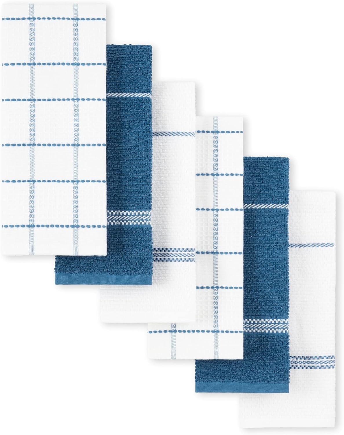 Navy Blue and White Cotton Waffle Kitchen Towel Set, 6-Pack