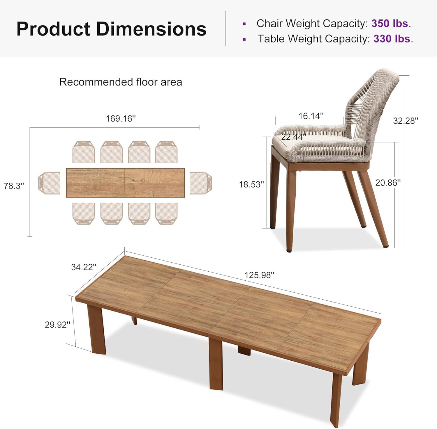 PURPLE LEAF 7 Pieces Patio Dining Set Aluminum Rectangular Table and Wicker Chairs with Cushions for Kitchen Porch Garden Modern Outdoor Furniture Sets, Beige and Dark Grey