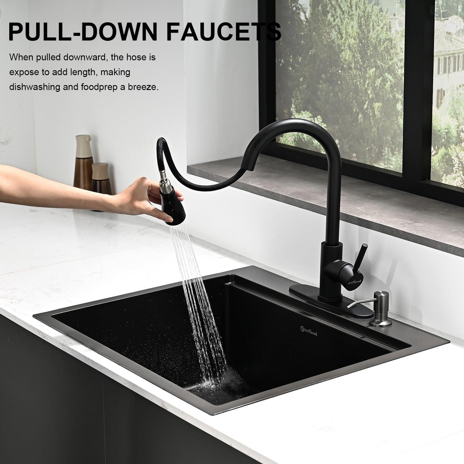 Matte Black Stainless Steel Pull Down Kitchen Faucet with Spray