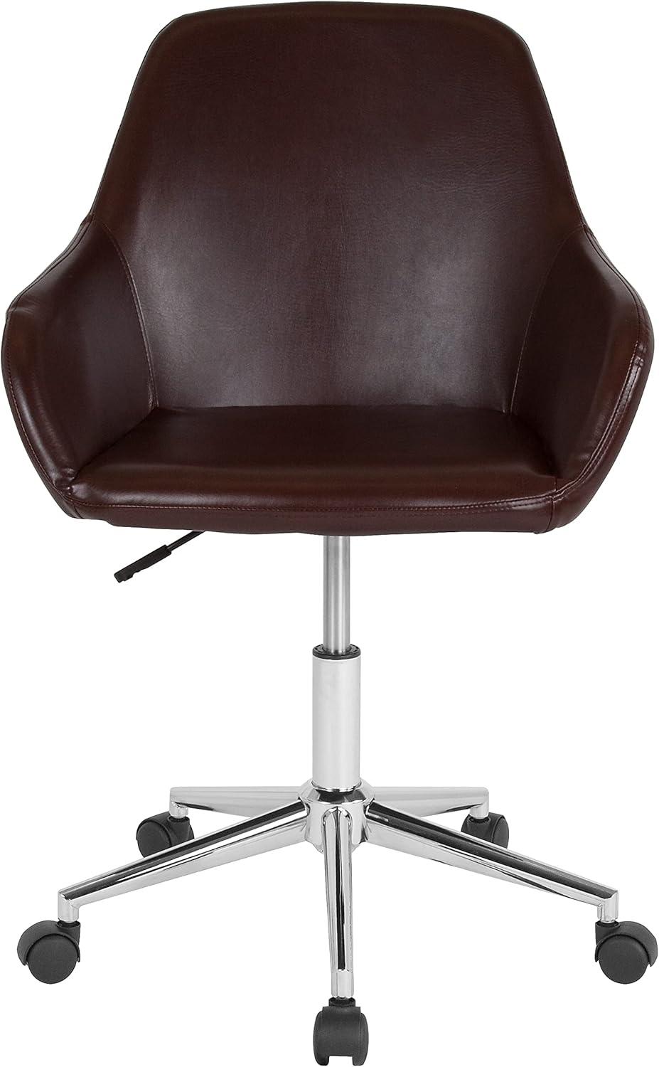 Cortana Mid-Back Brown LeatherSoft Swivel Task Chair with Chrome Base