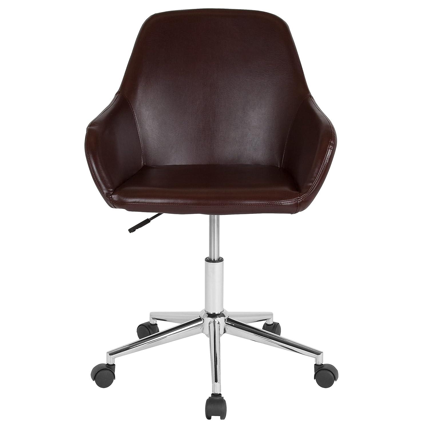 Cortana Mid-Back Brown LeatherSoft Swivel Task Chair with Chrome Base